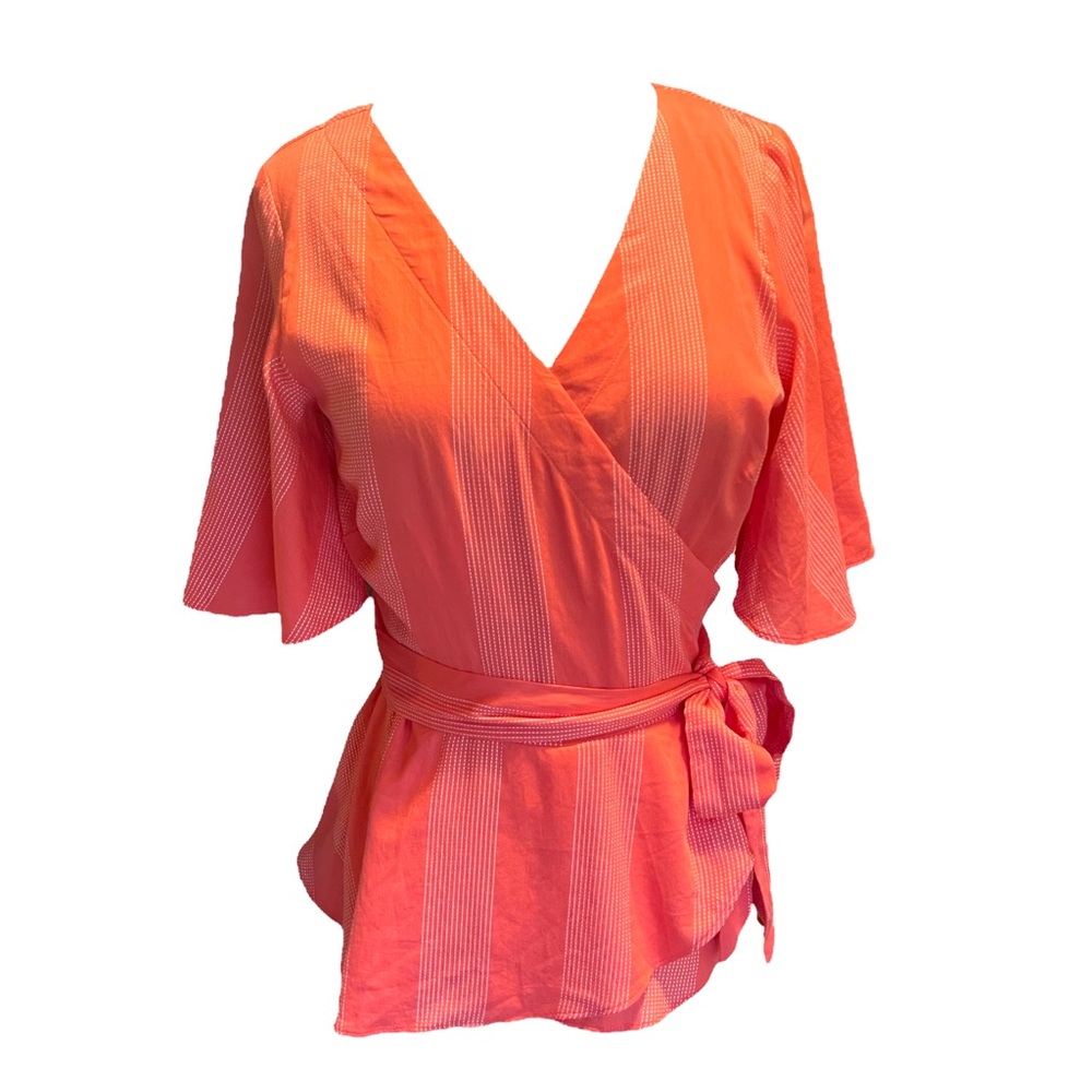 Coral Cotton Flouncy Wrap Top